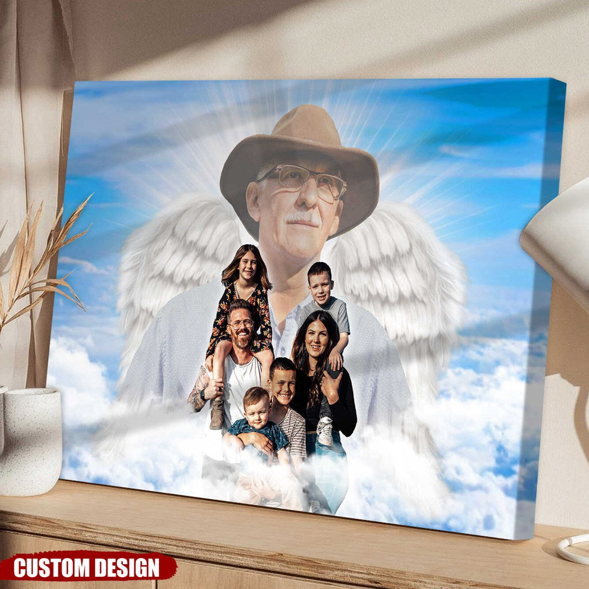 Add Angel Wings to Lost Loved One - Personalized Family Portrait Poster, Memorial Gift For Family