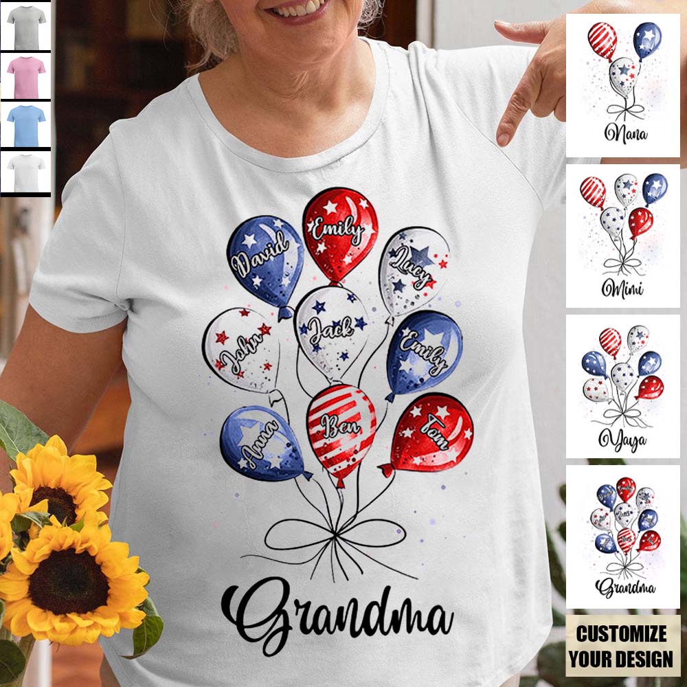 Grandma Auntie Mom Little Balloon Kids American Flag Pattern Personalized Shirt