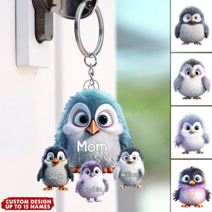 Personalized Nana/Mom Penguin with Little Kids Acrylic Keychain