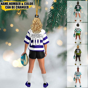 Personalized Rugby Female/Girl/Woman Player Acrylic Christmas Ornament - Gift For Rugby Players