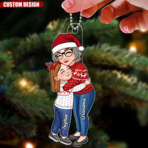 Grandma & Grandkid Hugging Christmas Gift For Granddaughter Grandson Personalized Acrylic Ornament - 2024 New Release