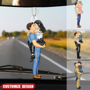 Personalized Couple Kissing Occupation Car Ornament - Gift For Couples, Nurse, Firefighter, Police Officer