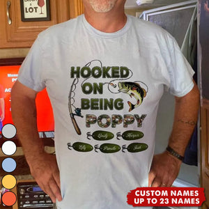 Hooked On Being Grandpa Fishing Camouflage - Personalized Shirt - Father's Day Gift For Grandpa/Dad/Husband