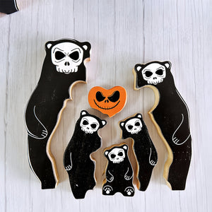 Personalized Halloween Wooden Bear Family Puzzle - Horror Movie Gift