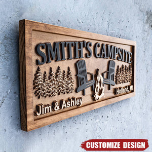 Personalized Campsite 2-Layer Wood Sign