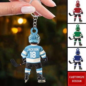 Personalized Hockey Kid Christmas Keychain Gifts For Hockey Lover