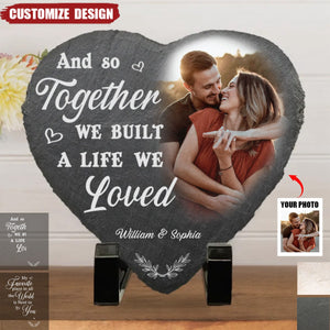 Custom Photo My Favorite Place In All The World Is Next To You - Couple Personalized Heart Shaped Stone With Stand