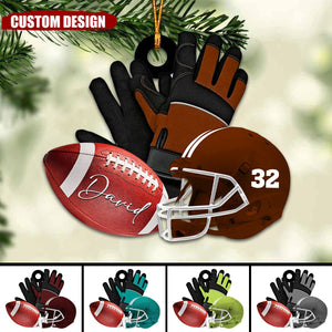 Personalized American Football Helmet With Gloves Christmas Ornament, Gifts For Football Players-2024 New Release