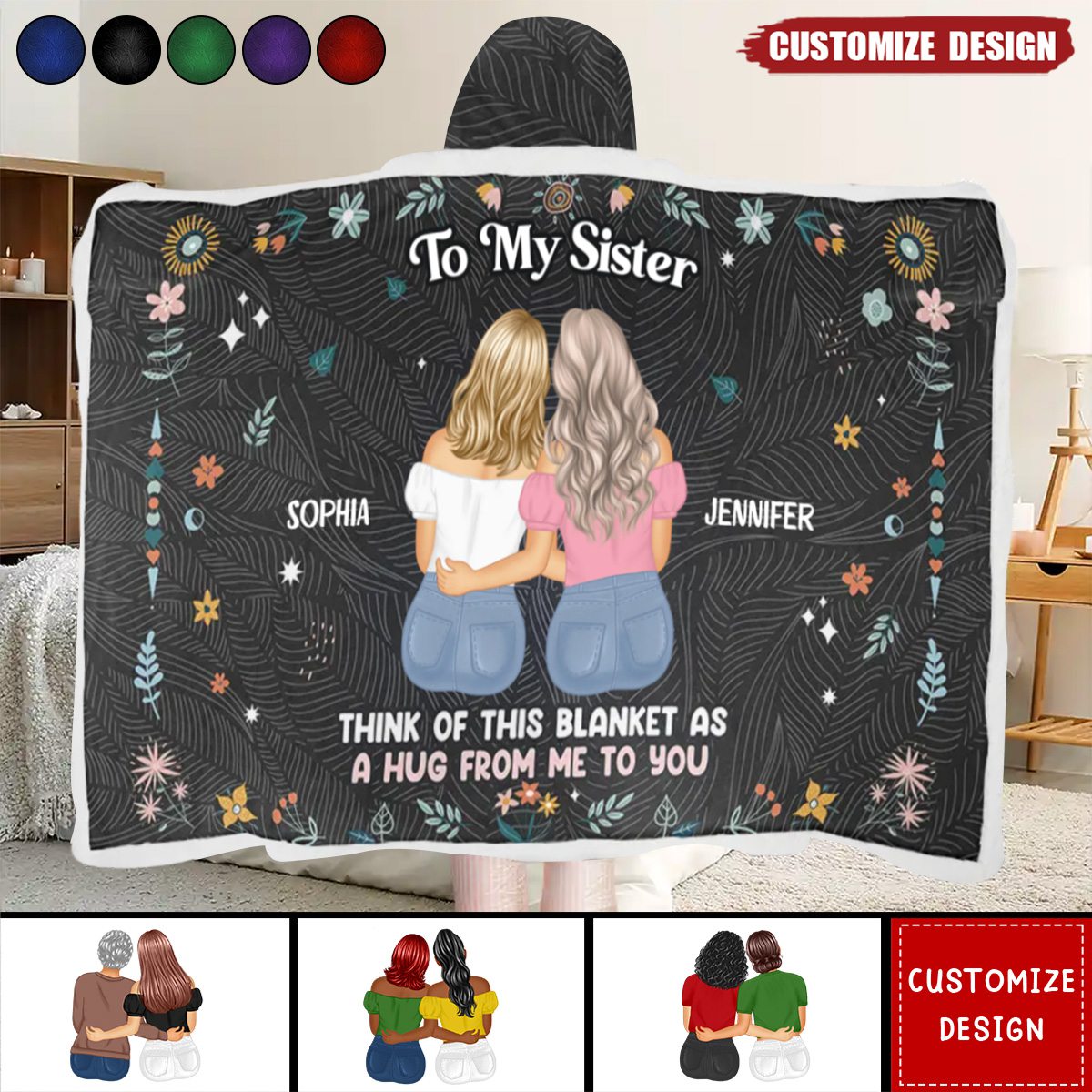 As A Hug From Me To You - Personalized Wearable Hooded Blanket-Gift For Sister/Bestie/Friend/Silbing