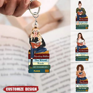 Girl Reading Book - Custom Book Titles, Personalized Acrylic Keychain