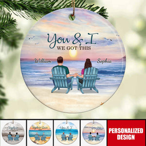 2024 New Release Couple Beach Landscape Retro-Personalized Circle Ornament-Anniversary Gift For Couple, Husband, Wife