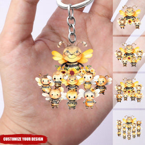 Mama/Nana Bee With Little Kids - Personalized Acrylic Keychain - Gift For Mom, Grandma