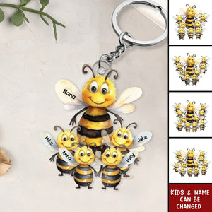 Personalized Bee Mama With Little Kids Acrylic Keychain - Gift For Mom, Grandma