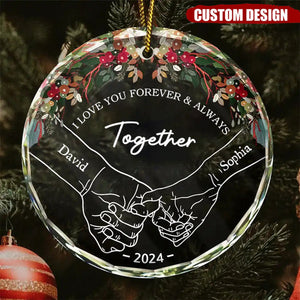 2024 New Release - Holding Hands First Christmas Couple - Personalized Circle Glass Ornament