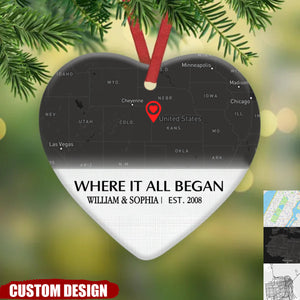 Where it all began -  Couple Location Map Personalized Circle Ceramic Ornament - 2024 New Release