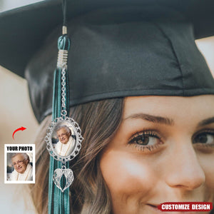 Memorial Personalized Graduation Tassel Photo Charm With Angel Wings