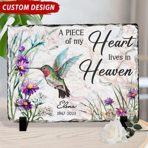 A Piece Of My Heart Lives In Heaven - Personalized Rectangle Stone With Stand - Memorial Gift Idea For Family Member