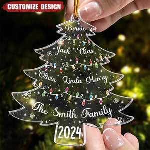 Christmas Tree With Family Names And Led Lights - Personalized Acrylic Ornament - 2024 New Release