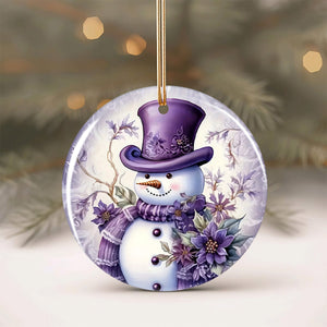 Welcome Winter Purple Christmas Snowman Ornament