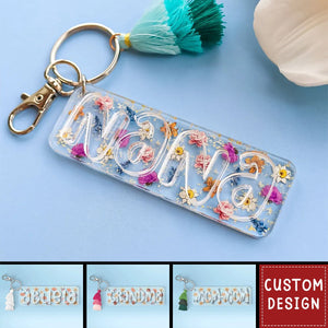 Grandma Mom Birth Month Flowers Personalized 2-Layer Acrylic Keychain