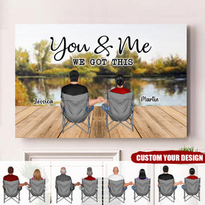 Personalized Back View Couple Sitting Beach Landscape Poster You & Me We Got This Personalized Horizontal Canvas Poster