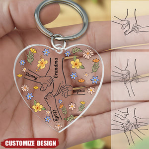 Floral Mom / Grandma Hand - Personalized Acrylic Keychain