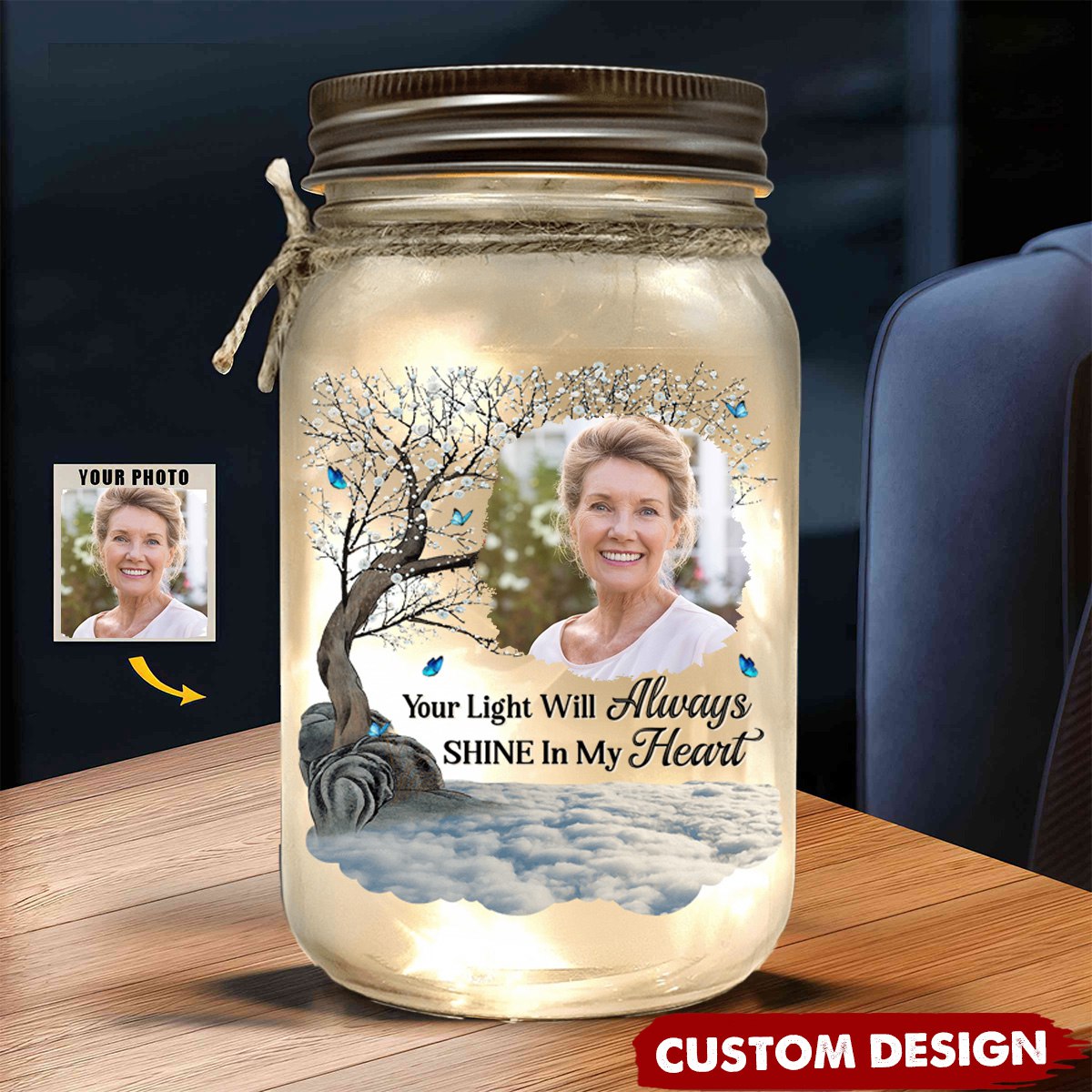 Custom Photo I Am Always With You - Memorial Personalized Mason Jar Light - Sympathy Gift For Family Numbers