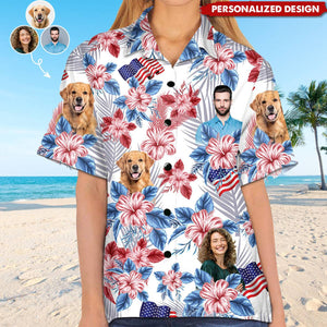 Personalized Photo Upload American Flag Unisex Hawaiian Shirt