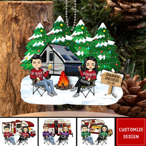 Personalized Camping Couple Christmas Hanging Wooden Ornament - 2024 New Release