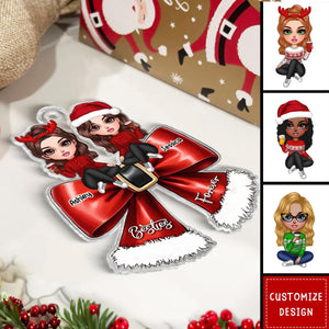 Christmas Red Coquette Bow friends/Bestie/Sisters/Twins Personalized Ornament