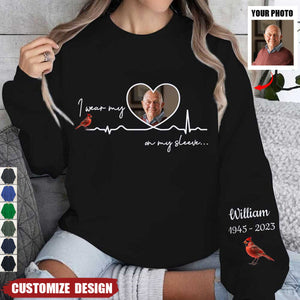 I Wear My Heart Angel On My Sleeve - Memorial Personalized Upload Photo Sweatshirt