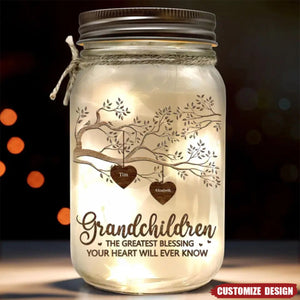 The Greatest Blessing - Family Personalized Mason Jar Light - Gift For Mom, Grandma