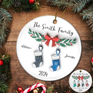 2024 New Release-Family Stocking - 3D Inflated Effect Printed Ornament, Personalized Circle Ceramic Ornament