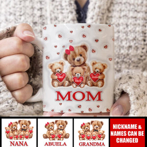 Bear Hug Heart Grandma 3D Inflated Effect-Personalized Mug-Gift For Grandma And Mom