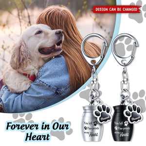 Pet Memorial Ashes Urn With Paw Print Charm Personalized Keychain, Sympathy Gifts For Pet Lovers