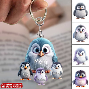 Personalized Nana/Mom Penguin with Little Kids Acrylic Keychain