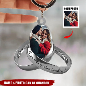 Personalized Photo Couple Silver Rings Acrylic Keychain