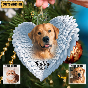 Personalized Memorial Upload Photo Heart Wings Ornament