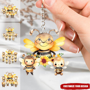 Mama/Nana Bee With Little Kids - Personalized Acrylic Keychain - Gift For Mom, Grandma