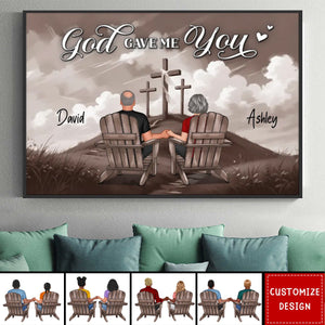 Cross On Mountain God Gave Me You Couple Sitting Personalized Poster