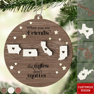 2024 New Release - Long Distance Family Friends Siblings Sisters Besties Personalized 2-Layered Wooden Ornament