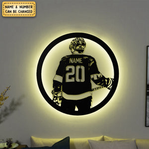 Hockey Player Name Metal Sign-Personalized Night Light-Gift For Hockey Lover