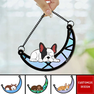 Sleeping Cat / Dog On Moon - Personalized Window Hanging Suncatcher Ornament