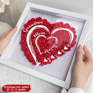 Grandma Hearts Mommy Hearts - Personalized Flower Shadow Box