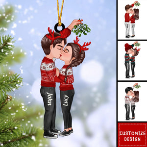 Couple Under Mistletoe Personalized Christmas Ornament