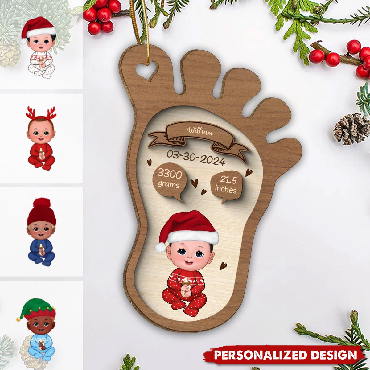 2024 New Release Footprint Baby Birth Christmas-Personalized Wooden Ornament