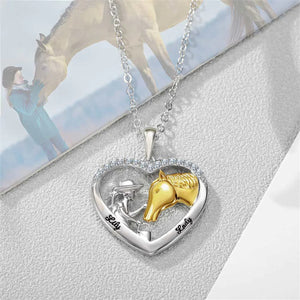 Personalized Girl and Horse Heart Necklace with Engraved Name - Gift for Horse Lovers