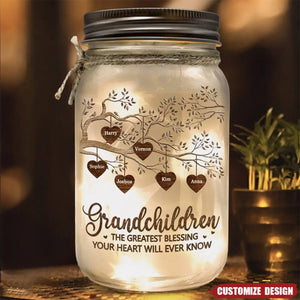 The Greatest Blessing - Family Personalized Mason Jar Light - Gift For Mom, Grandma