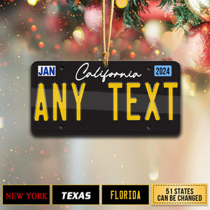 2024 New Release - Black License Plate For Any State Personalized Christmas Ornament