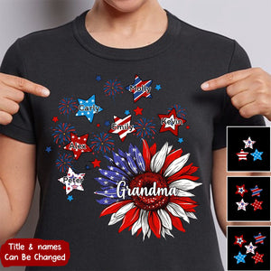 Sunflowers 4th Of July Grandma - Personalized T Shirt - Gift for Grandma/Mom